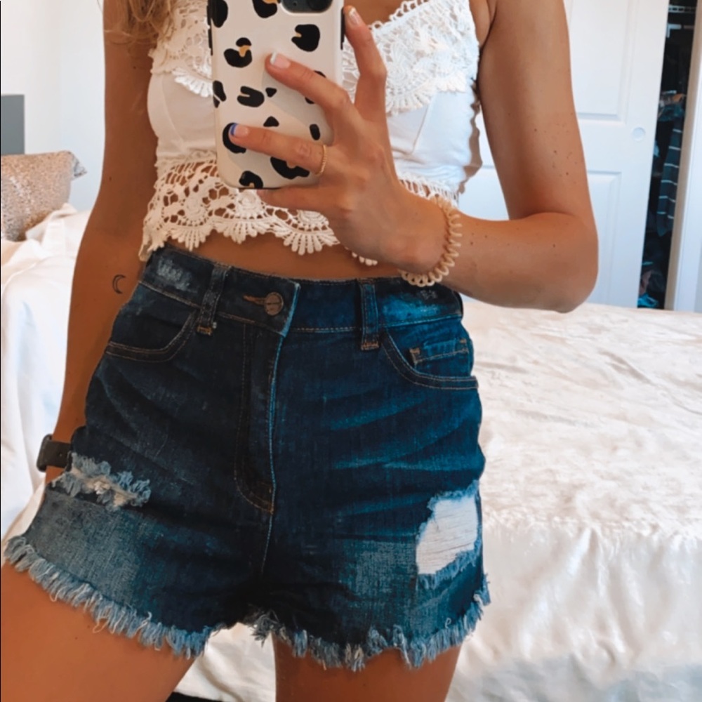 Dark High Waisted Denim Shorts